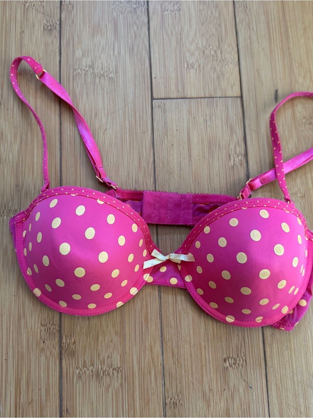 Pink Polka Dot Push-Up Bra with Gold Dots